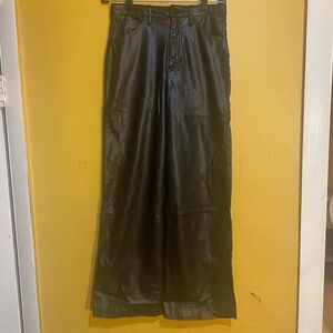 Zara Girls Black Faux Leather Wide-Leg Pants